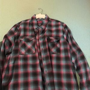 DIXXON Red and Black Plaid Casual Button Down Shirt